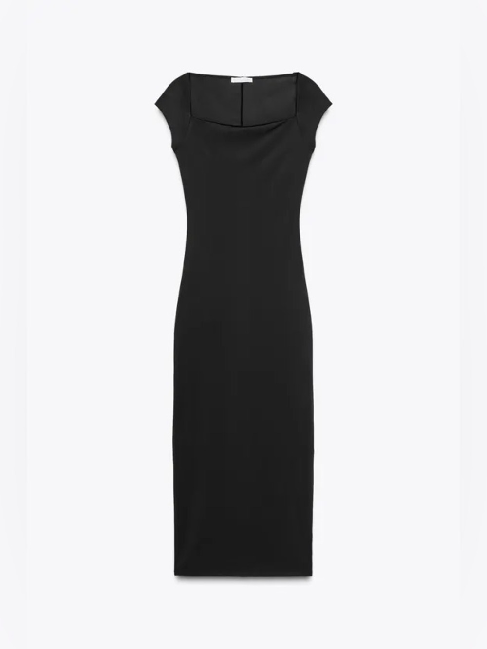 Zara Black Midi Square-Neck Sheath Dress